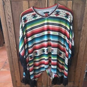 Double D Ranch Multicolor Striped Knit Poncho Top Size SMALL